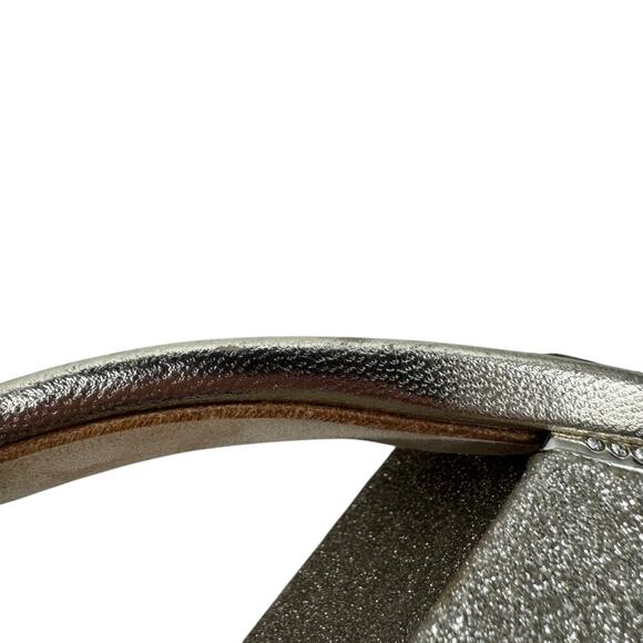 New Jimmy Choo Saeda Block Heel Glitter Crystals Sandals Platinum Size 38 - Picture 13 of 14